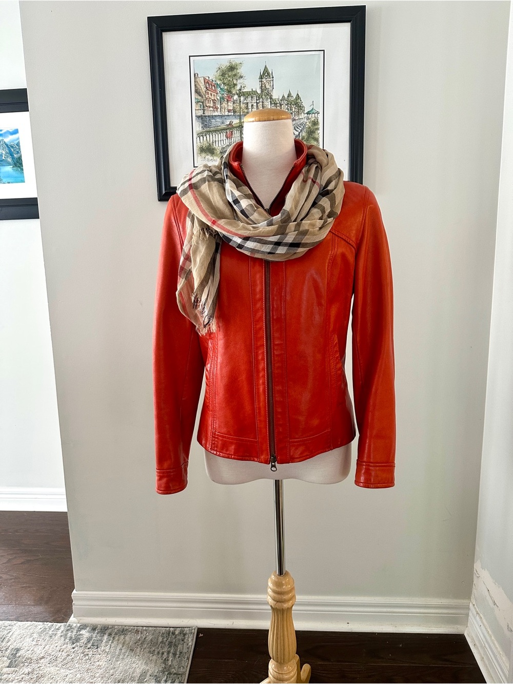Vintage DANIER Women's Red Orange Italian Leather Zip-Front Moto Jacket -Size S - Picture 9 of 16